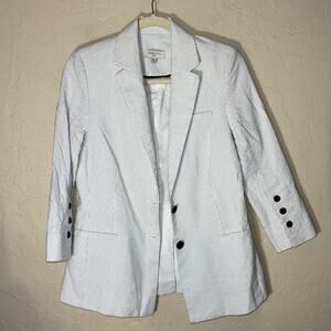 Habitual women’s white and black pin stipe cotton rayon blend blazer 3/4 sleeve